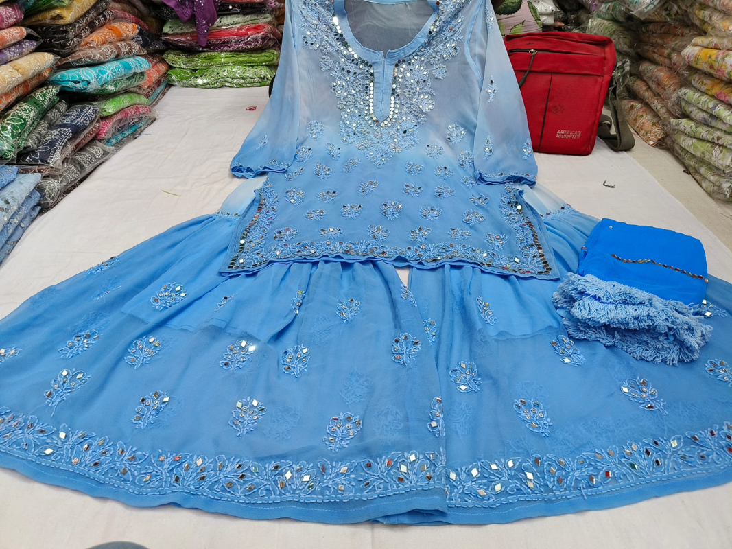 Amazon.com: Indian Chinon Embroidery Party wear Punjabi Sharara Garara Suit  Trendy Muslim Wedding Dress 1202 (34, Pink) : Clothing, Shoes & Jewelry